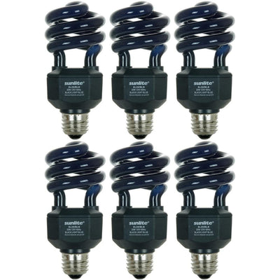 20-Watt CFL Spiral Black Bulb (BLB) UV Blacklight Party Light Bulbs (6-Pack) - Super Arbor