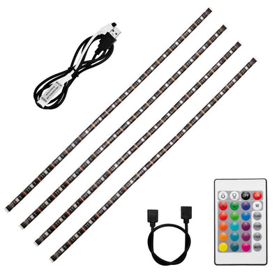 20 in. (50 cm) 8-Watt Equivalence Color Ambiance LED USB Light Strip with 24 Keys Wireless Remote (4 Strip Pack) - Super Arbor