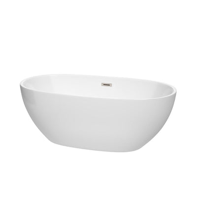 Juno 5.3 ft. Acrylic Flatbottom Non-Whirlpool Bathtub in White with Brushed Nickel Trim - Super Arbor