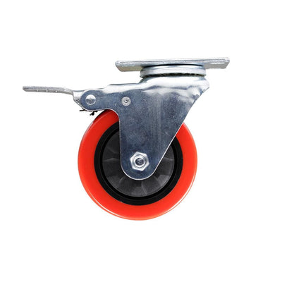 4 in. Red TPU Heavy-Duty Swivel Plate Caster with Brake, 250 lbs. Weight Capacity - Super Arbor