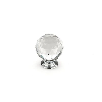 1-3/16 in. (30 mm) Clear, Crystal, Chrome Contemporary Metal, Crystal Cabinet Knob - Super Arbor
