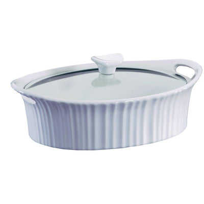 French White 2.5-Qt Oval Ceramic Casserole Dish with Glass Cover - Super Arbor