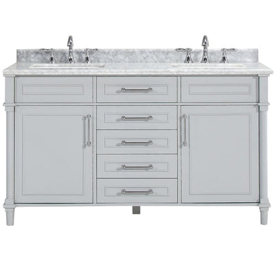 Aberdeen 60 in. W x 22 in. D Double Bath Vanity in Dove Grey with Carrara Marble Top with White Sinks - Super Arbor