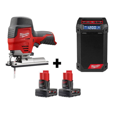 M12 12-Volt Lithium-Ion Cordless Jig Saw and Jobsite Radio with two 3.0 Ah Batteries - Super Arbor