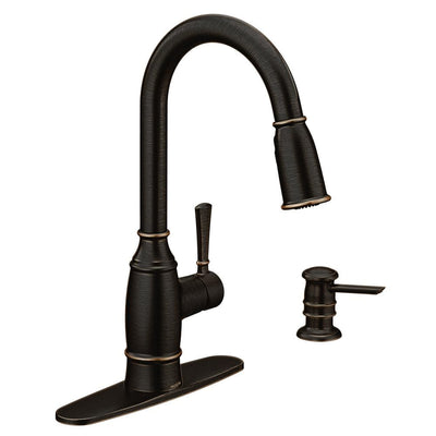 Noell Single-Handle Pull-Down Sprayer Kitchen Faucet with Reflex, Soap Dispenser and Power Clean in Mediterranean Bronze - Super Arbor