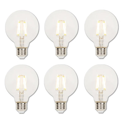 Westinghouse 60-Watt Equivalent G25 Dimmable Clear Filament LED Light Bulb Soft White Light (6-Pack) - Super Arbor