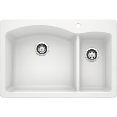 DIAMOND Dual Mount Granite Composite 33 in. 1-Hole 70/30 Double Bowl Kitchen Sink in Metallic Gray - Super Arbor