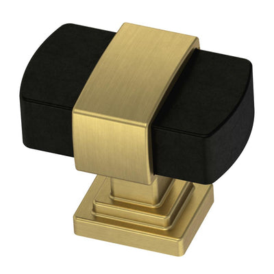 Wrapped Square 1-3/16 in. (30mm) Brushed Brass and Matte Black Cabinet Knob - Super Arbor