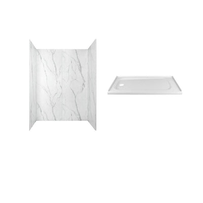 Passage 60 in. x 72 in. 2-Piece Glue-Up Alcove Shower Wall and Base Kit with Left Hand Drain in Serene Marble - Super Arbor