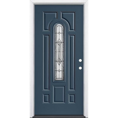 36 in. x 80 in. Providence Center Arch Left Hand Inswing Painted Steel Prehung Front Door with Brickmold, Vinyl Frame - Super Arbor