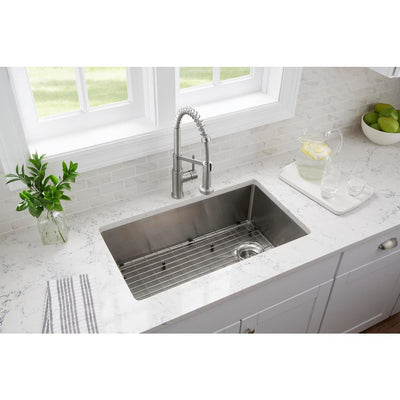 Tight Radius Stainless Steel 33 in. 18-Gauge 2-Hole Single Bowl Dual Mount Kitchen Sink with Grid and Strainer - Super Arbor
