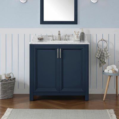 Sandon 36 in. W x 22 in. D Bath Vanity in Midnight Blue with Marble Vanity Top in Carrara White with White Basin - Super Arbor