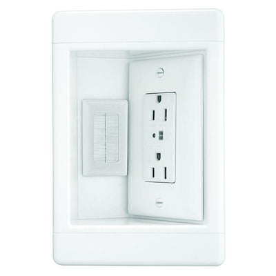 Pass & Seymour 1 Gang Recessed TV Media Box Kit with Surge Suppressing Outlet and Low Voltage Inserts, White - Super Arbor