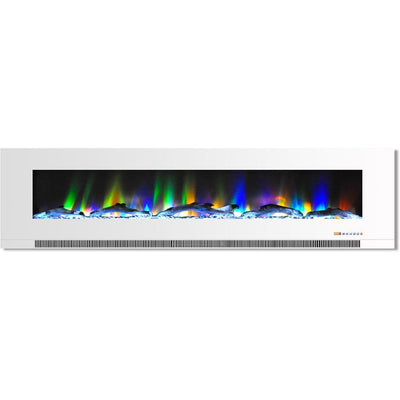 78 in. Wall-Mount Electric Fireplace in White with Multi-Color Flames and Driftwood Log Display - Super Arbor