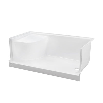 Aquatique 60 in. L x 32 in. W Alcove Shower Pan Base with Right Hand Drain and Integral Left Seat in White - Super Arbor