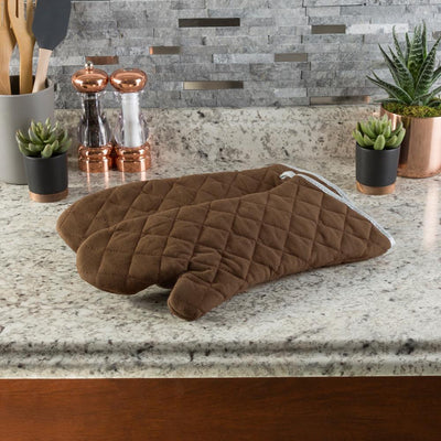 Quilted Cotton Chocolate Heat/Flame Resistant Oversized Oven Mitts (2-Pack) - Super Arbor