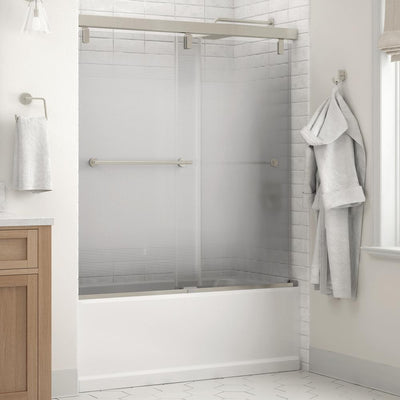 Everly 60 in. x 59-1/4 in. Mod Semi-Frameless Sliding Bathtub Door in Nickel and 1/4 in. (6mm) Droplet Glass - Super Arbor