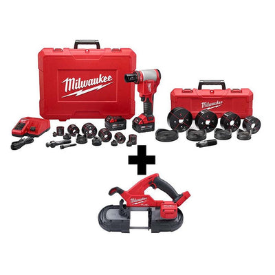 M18 18-Volt Lithium-Ion 1/2 in. to 4 in. Force Logic High Capacity Cordless Knockout Tool Kit with FUEL Bandsaw - Super Arbor