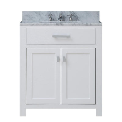 Madison 30 in. Vanity in Modern White with Marble Vanity Top in Carrara White