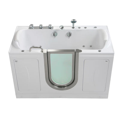 Companion 2 Seat 60 in. Acrylic Walk-In Whirlpool Bathtub in White, Center Door, Heated Seat, Faucet, 2 in. Dual Drain - Super Arbor