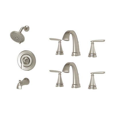 Somerville 8 in. Widespread Bathroom Faucet Set of 2 and Single-Handle 3-Spray Tub and Shower Faucet Set Brushed Nickel - Super Arbor