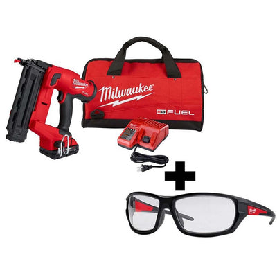M18 FUEL 18-Volt 18-Gauge Lithium-Ion Brushless Cordless Gen II Brad Nailer Kit and Clear Performance Safety Glasses - Super Arbor