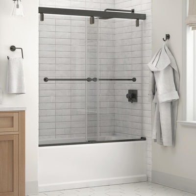 Everly 60 in. x 59-1/4 in. Mod Semi-Frameless Sliding Bathtub Door in Bronze and 1/4 in. (6mm) Clear Glass - Super Arbor