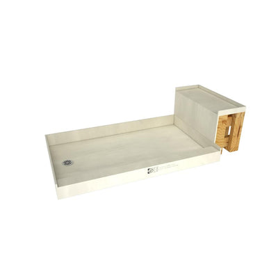 Base'N Bench 30 in. x 60 in. Single Threshold Shower Base and Bench Kit with Left Drain and Polished Chrome Drain Plate - Super Arbor