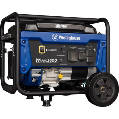 Westinghouse WGen3600 4,650/3,600 Watt Gasoline Powered RV-Ready Portable Generator with Automatic Low Oil Shutdown and Wheel Kit - Super Arbor