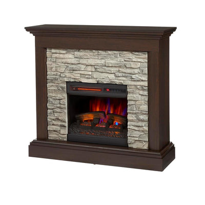 Whittington 40 in. Freestanding Electric Fireplace in Brushed Dark Pine with Gray Faux Stone - Super Arbor