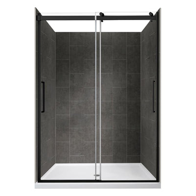 Lagoon Vertical Handle 48 in. L x 34 in. W x 80 in. H Center Drain Alcove Shower Kit in Slate and Matte Black - Super Arbor