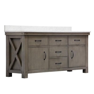 Aberdeen 72 in. W x 34 in. H Vanity in Gray with Marble Vanity Top in Carrara White with White Basins - Super Arbor