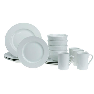 16-Piece Casual White Ceramic Dinnerware Set (Service for 4) - Super Arbor