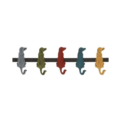19 in. W x 5 in. H Iron Dogs with Curled Tails Wall Hook in Distressed Multicolor Paint - Super Arbor
