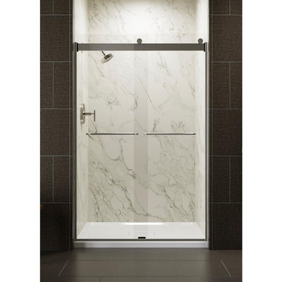 Levity 48 in. x 74 in. Semi-Frameless Sliding Shower Door in Nickel with Crystal Clear Glass and Handle - Super Arbor