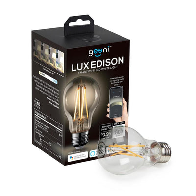 Geeni LUX Edison 60W Equivalent A19 Dimmable White Light  Wi-Fi LED Smart Light Bulb 2700K (1 Bulb) - Super Arbor