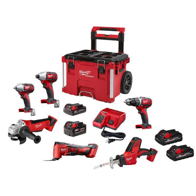 M18 18-Volt Lithium-Ion Cordless Combo Tool Kit (6-Tool) with PACKOUT Rolling Tool Box and (4) Batteries - Super Arbor