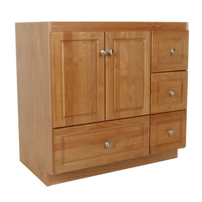 Ultraline 36 in. W x 21 in. D x 34.5 in. H Vanity with Right Drawers Cabinet Only in Natural Alder - Super Arbor