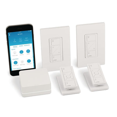Caseta Wireless Smart Lighting Dimmer Switch (2 count) Starter Kit with Pedestals for Pico Remotes - Super Arbor