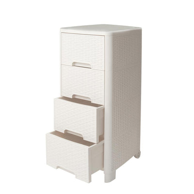 Rattan Style 4 Drawer Unit in Ivory - Super Arbor