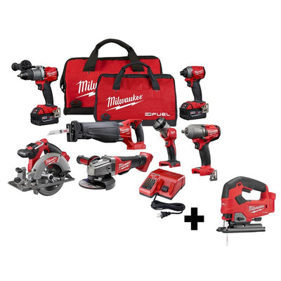 M18 FUEL 18-Volt Lithium-Ion Brushless Cordless Combo Kit (7-Tool) with Two 5.0 Ah Batteries and M18 FUEL Jigsaw - Super Arbor