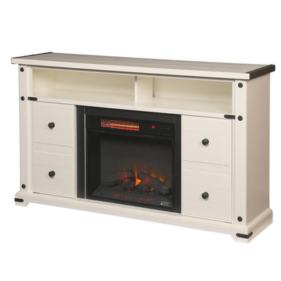 Brannen 60 in. Freestanding Industrial Media Console Electric Fireplace TV Stand in White - Super Arbor