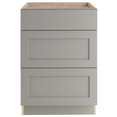 Edson Shaker Assembled 24x34.5x24 in. Base Cabinet with 3-Soft Close Drawers in Gray - Super Arbor