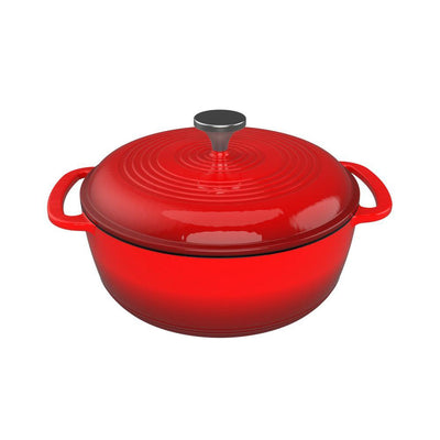 6 qt. Round Cast Iron Nonstick Casserole Dish in Red with Lid - Super Arbor