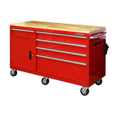 62 in. 5-Drawer 1-Door Mobile Workbench, Red