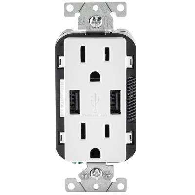 Leviton 
    3.6A USB Dual Type A In-Wall Charger with 15 Amp Tamper-Resistant Outlets, White - Super Arbor