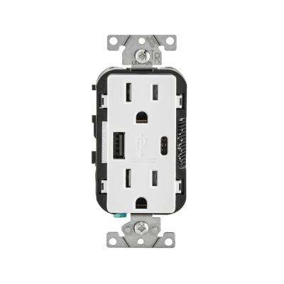 Leviton 
    15 Amp Decora Type A and C USB Charger Tamper-Resistant Outlet, White - Super Arbor